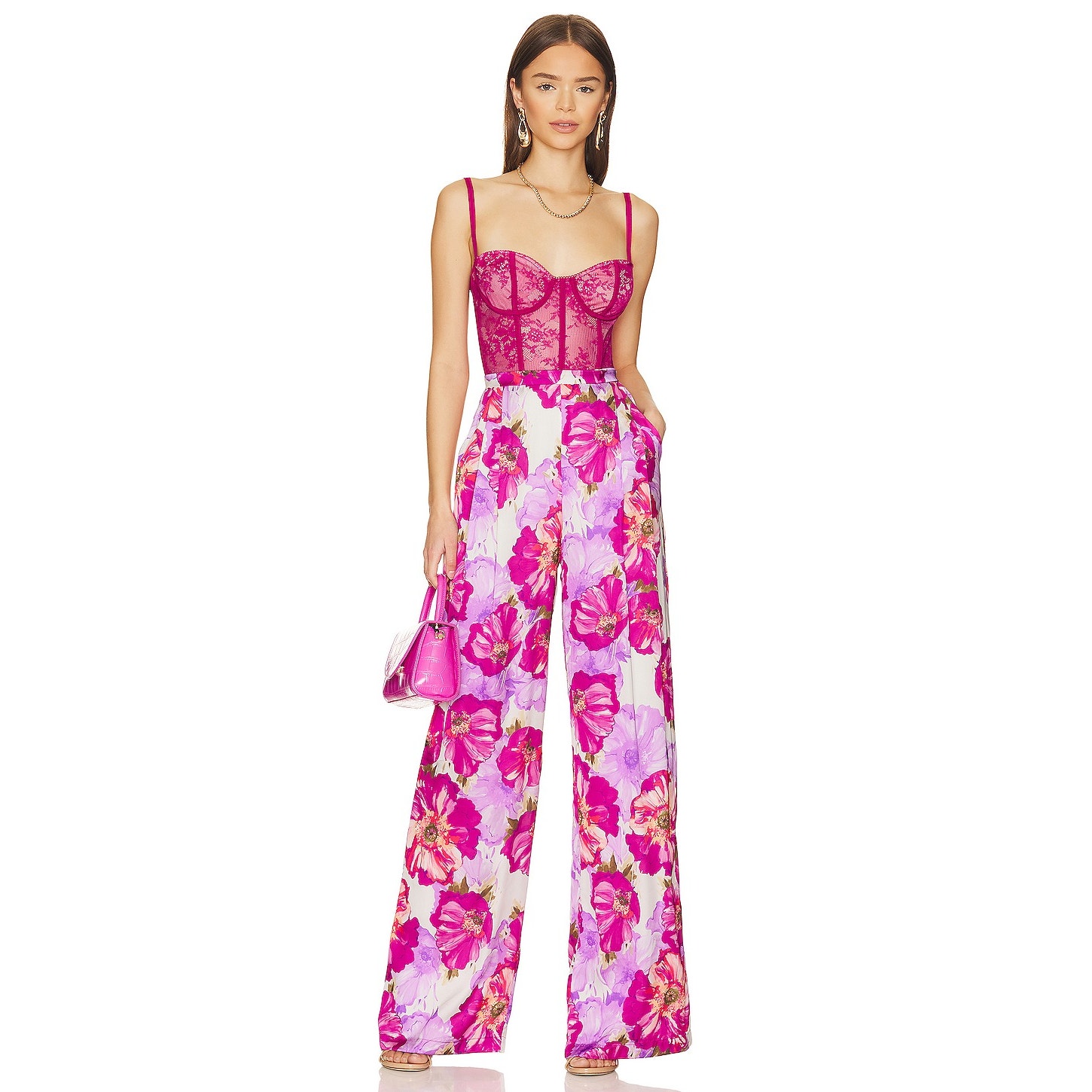 Katie May Tink Lace Corset Jumpsuit Floral Wide Leg Statement Party Garden Sz S